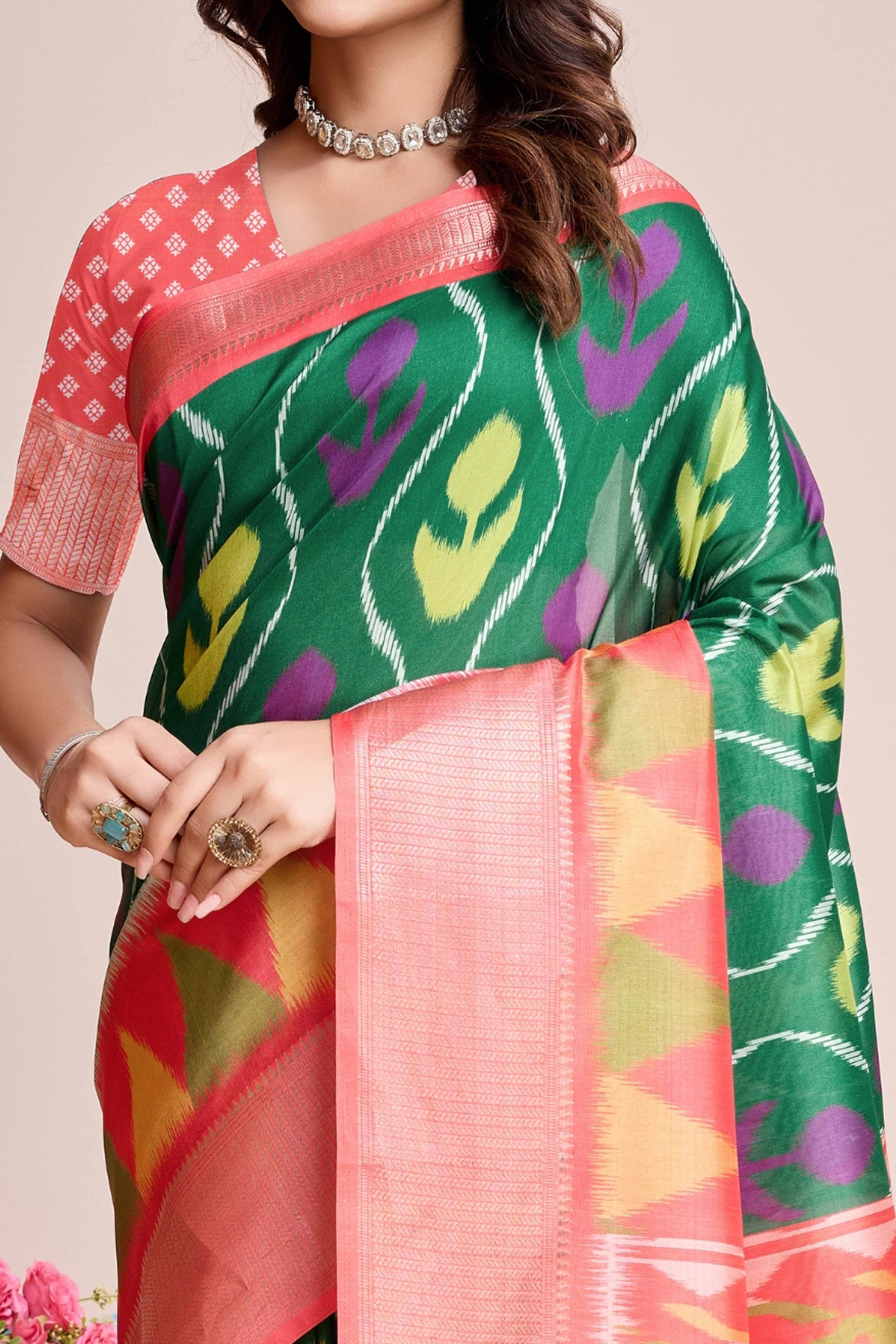 Green Patola Printed Dola Silk Saree