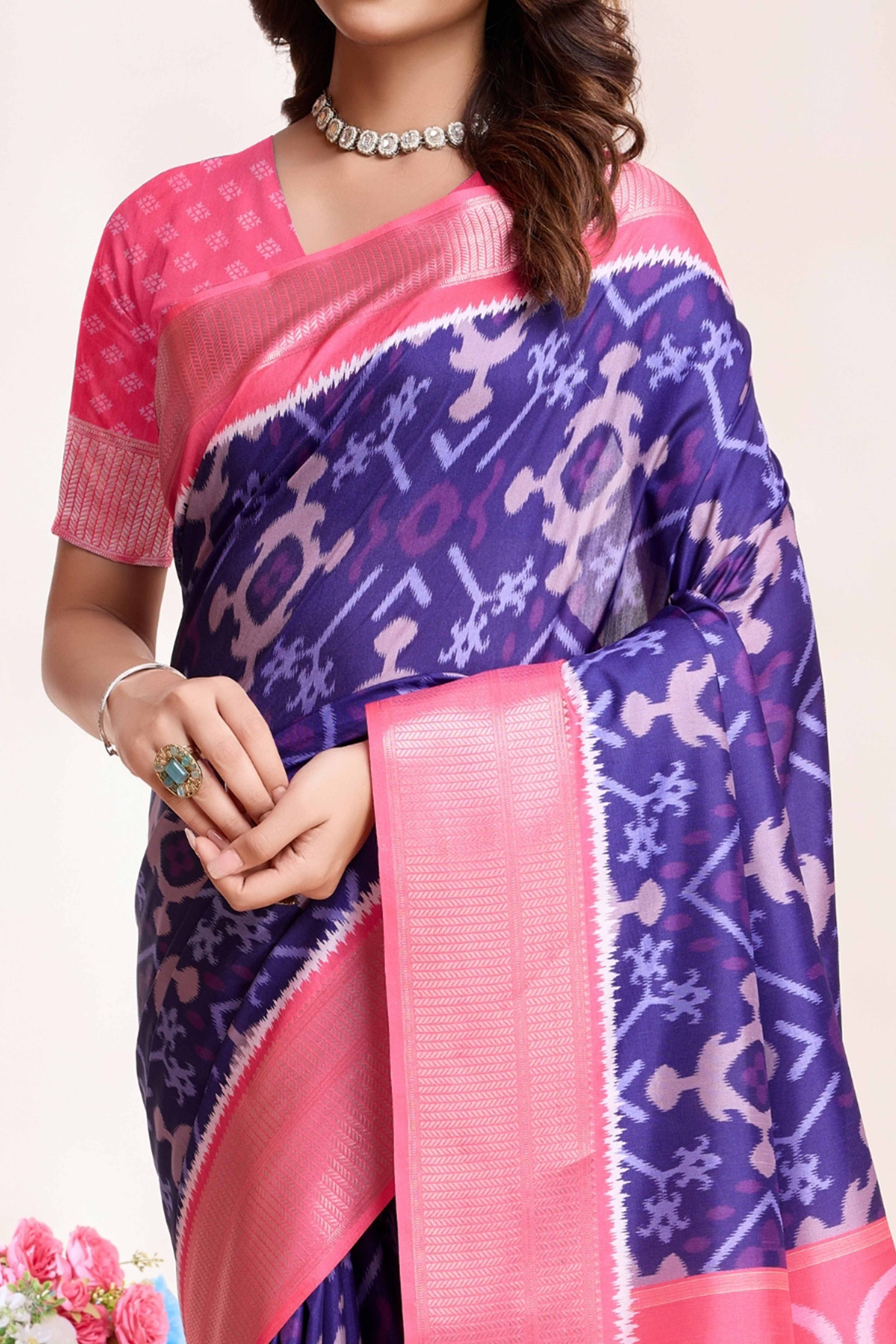 Violet Patola Printed Dola Silk Saree