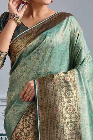Sea Green Mul Silk Festive Kanjivaram Saree Showcasing Fine Zari Work and a Regal Finish