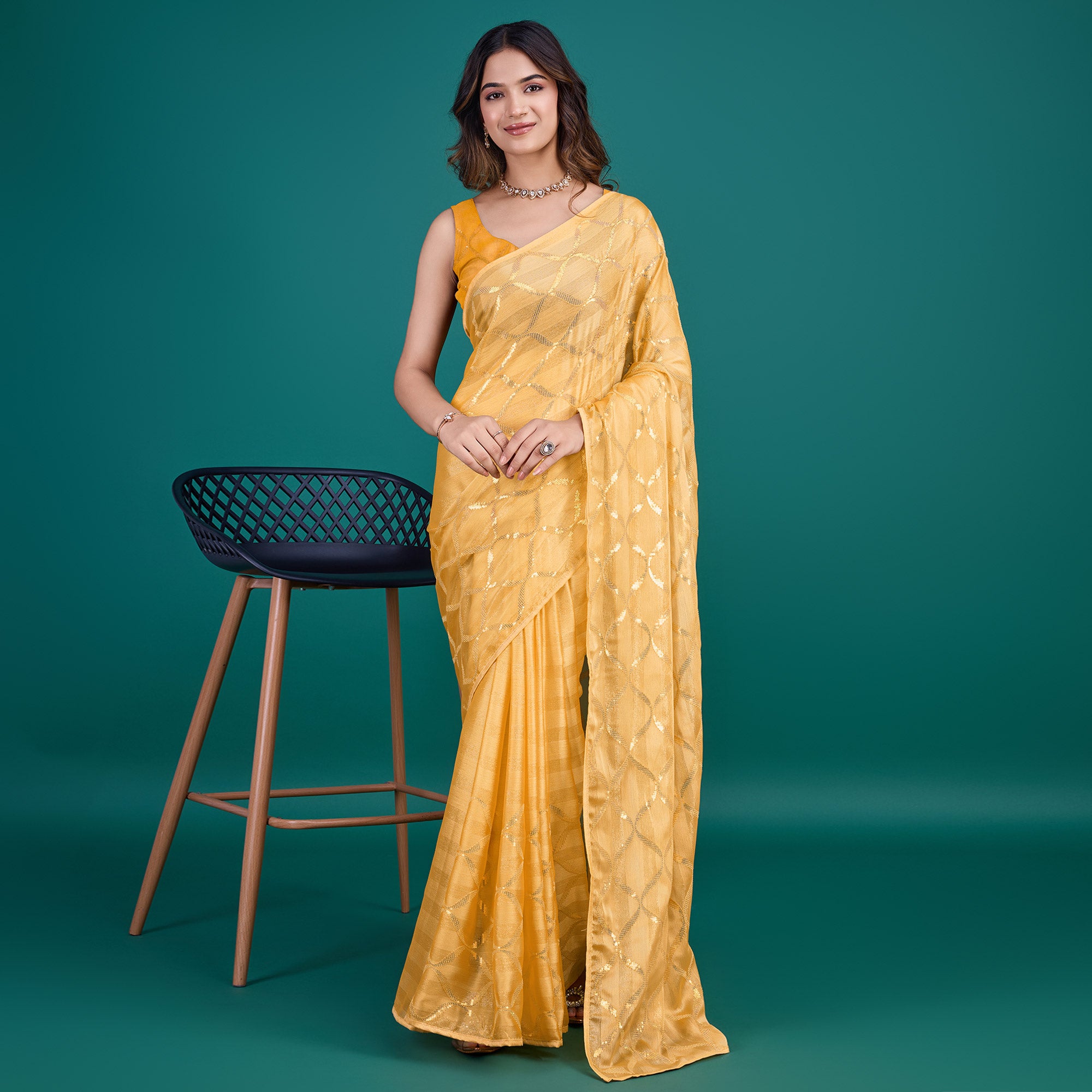 Yellow Sequins Embroidered Georgette Saree