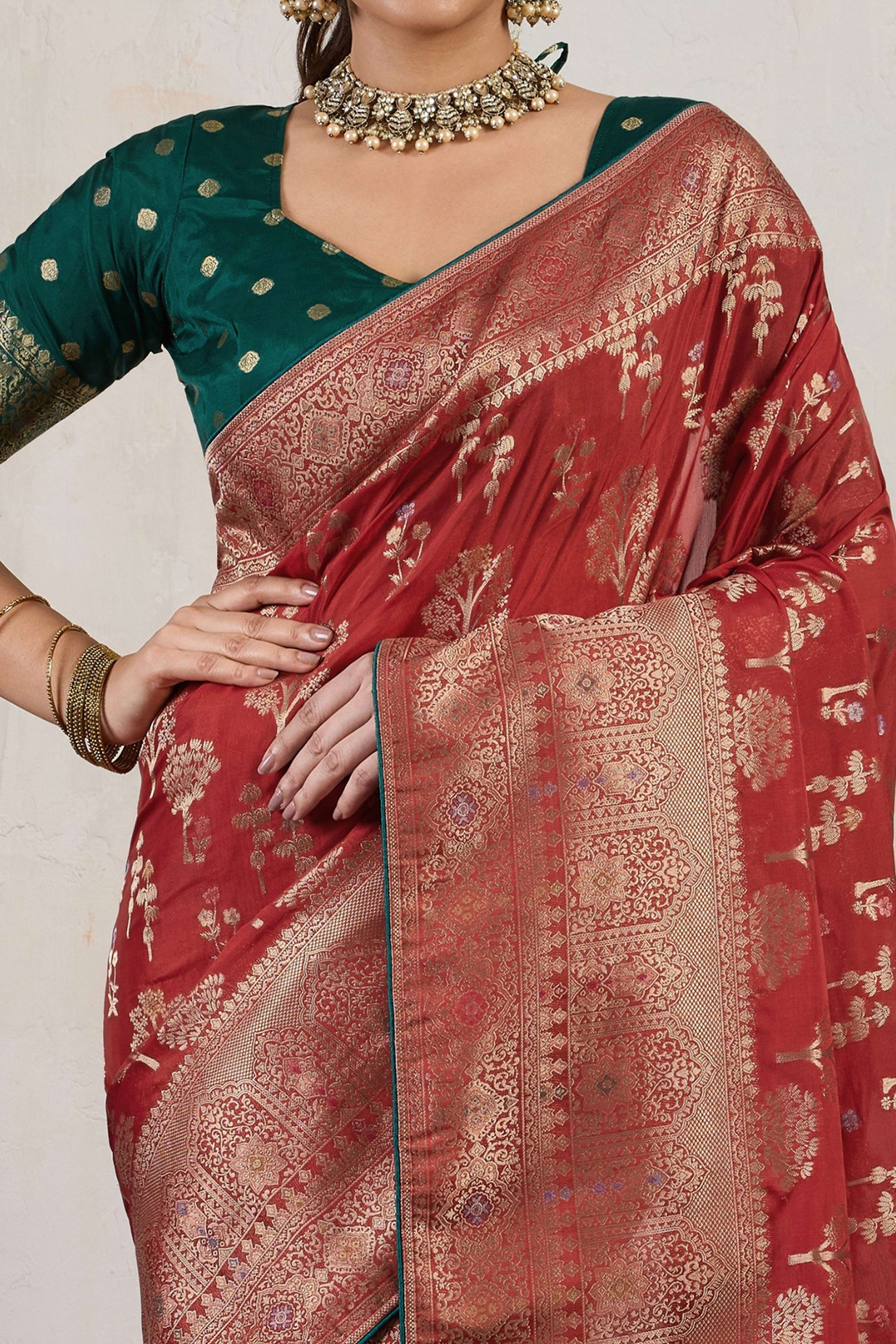 Maroon Traditional Pure Silk Saree Highlighted with Luxurious Meenakari Zari Weaving Accents