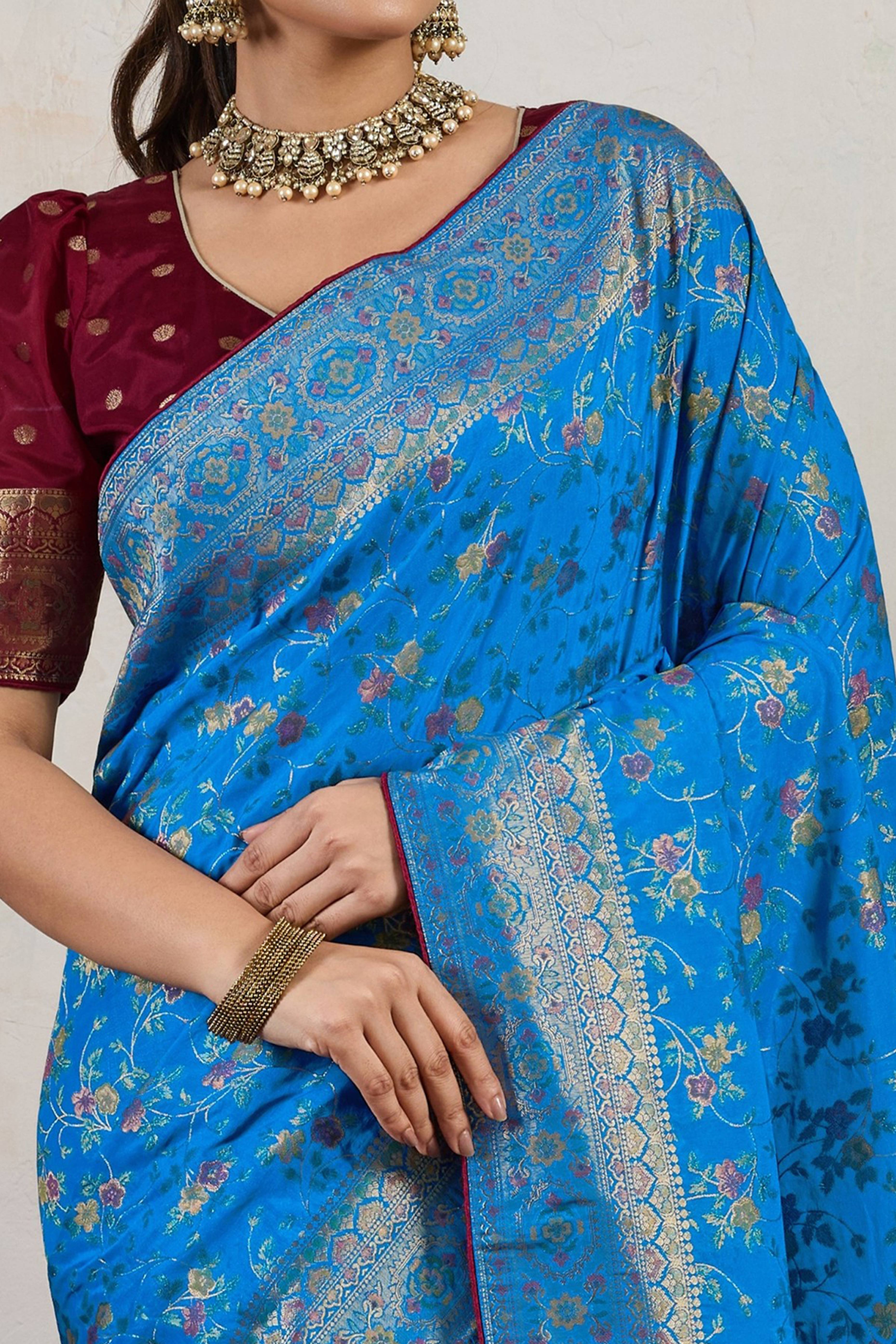 Blue Traditional Pure Silk Saree Highlighted with Luxurious Meenakari Zari Weaving Accents