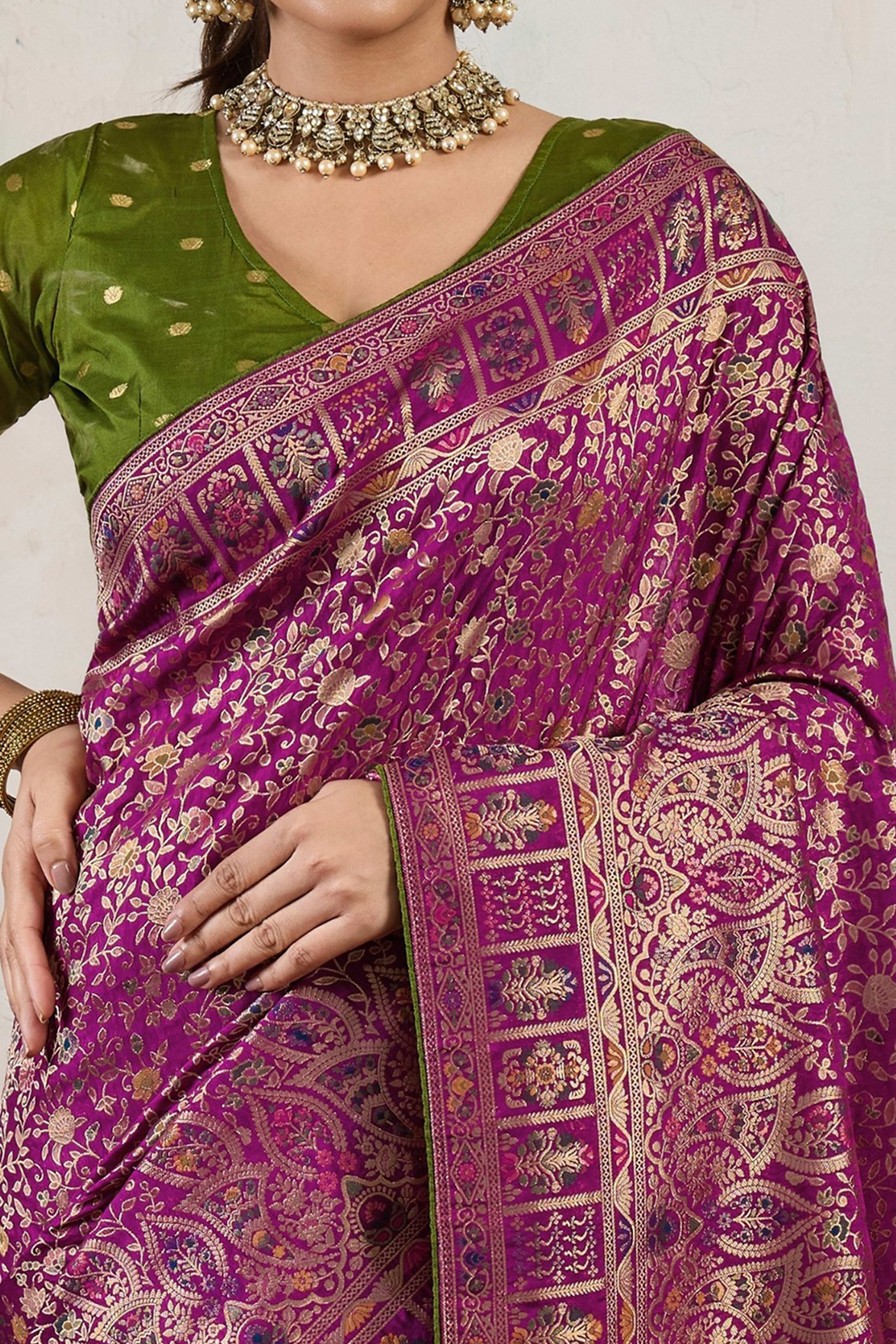 Purple Traditional Pure Silk Saree Highlighted with Luxurious Meenakari Zari Weaving Accents