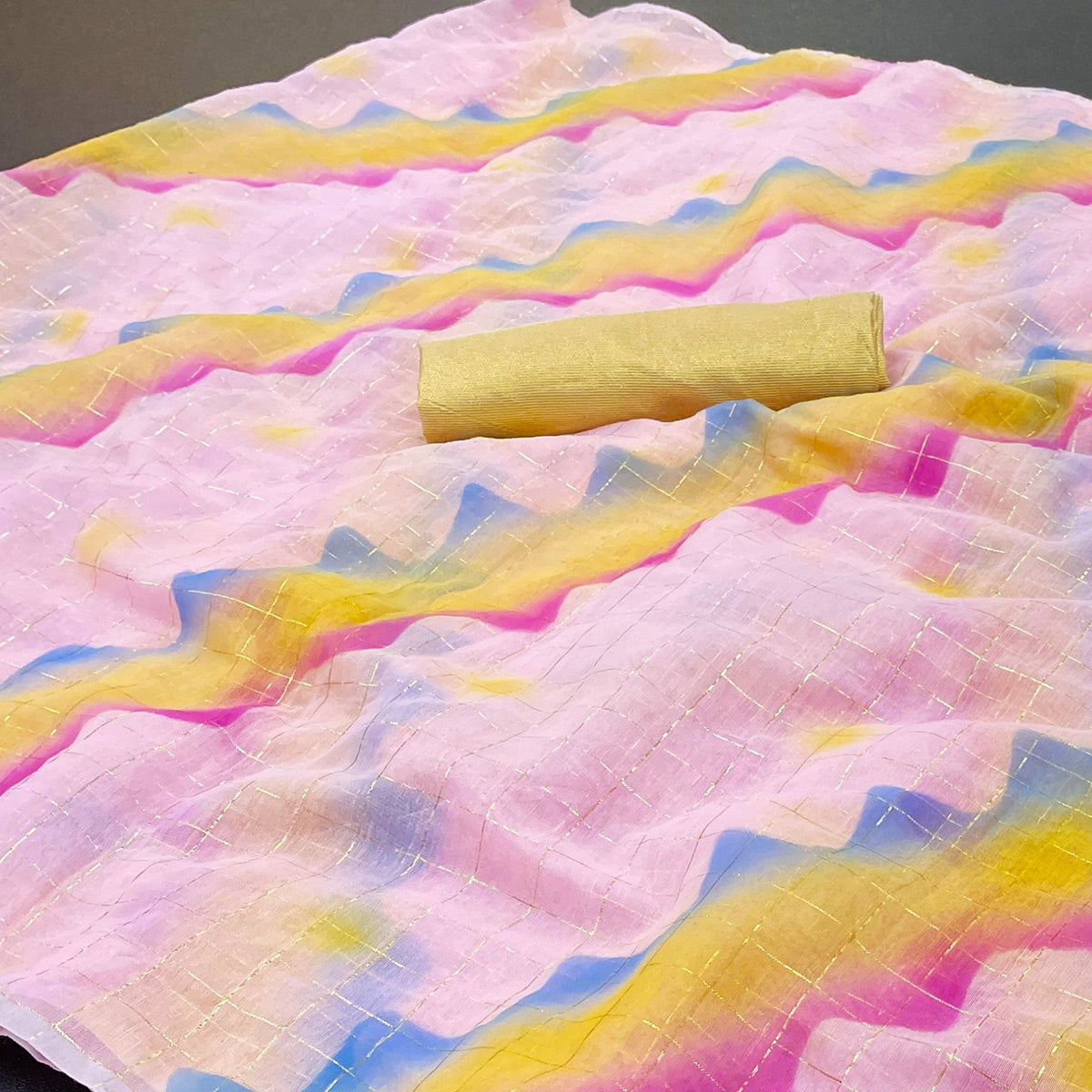 Pink Hand Printed With Zari Woven Cotton Blend Saree