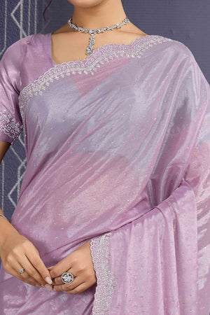 Pink Swarovski Work Embellished Georgette Saree