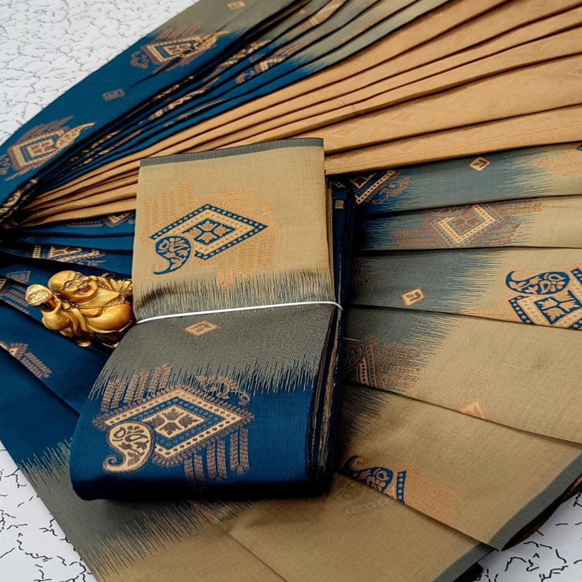 Blue & Beige Classic Tissue Silk Saree with Zari Weaving