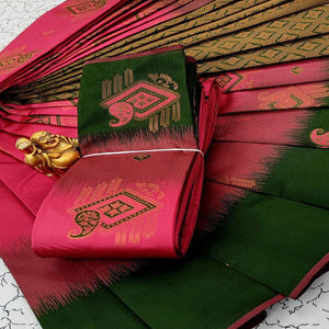 Gajri Pink & Green Classic Tissue Silk Saree with Zari Weaving