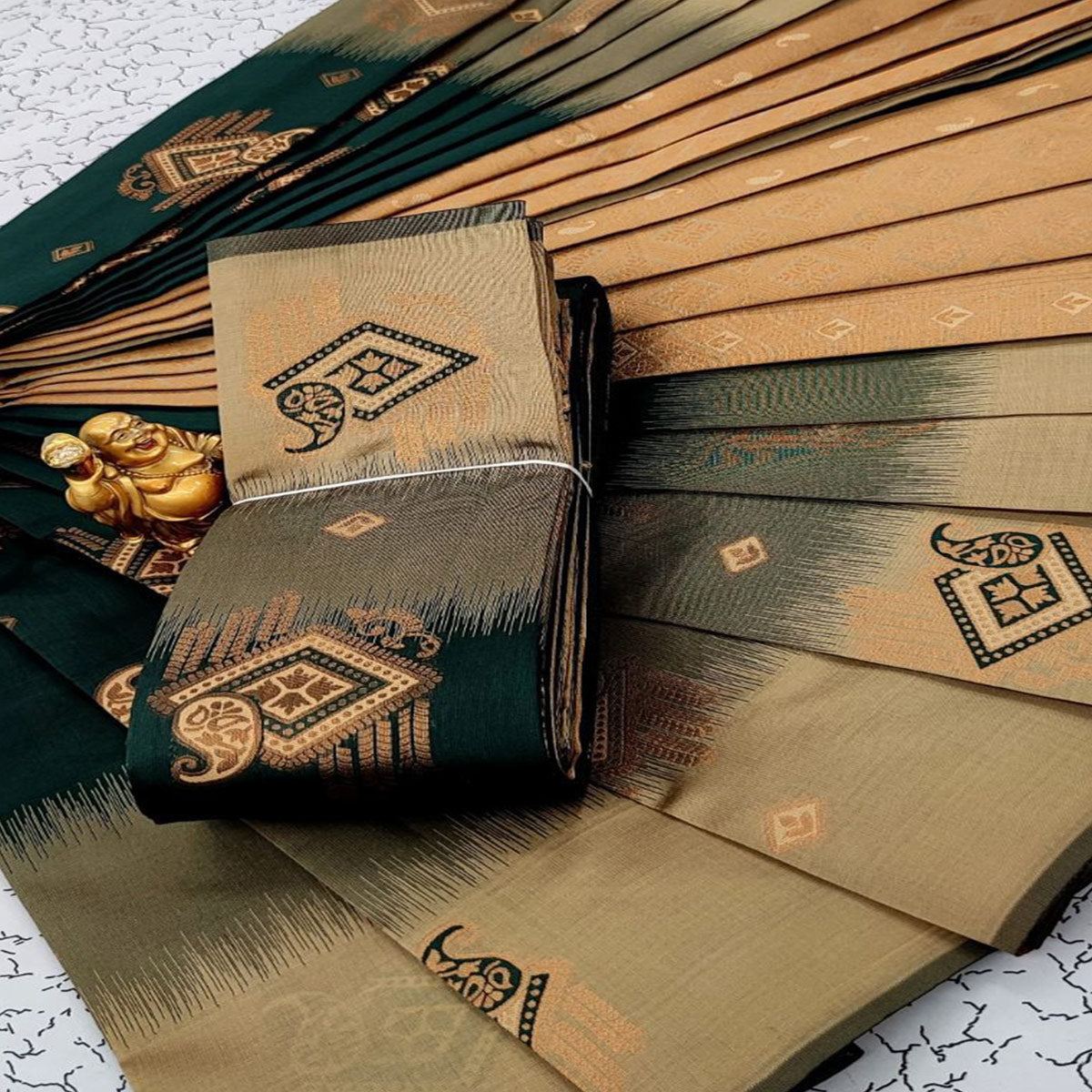 Green & Beige Classic Tissue Silk Saree with Zari Weaving