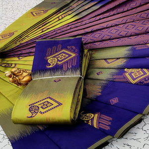 Green & Violet Classic Tissue Silk Saree with Zari Weaving