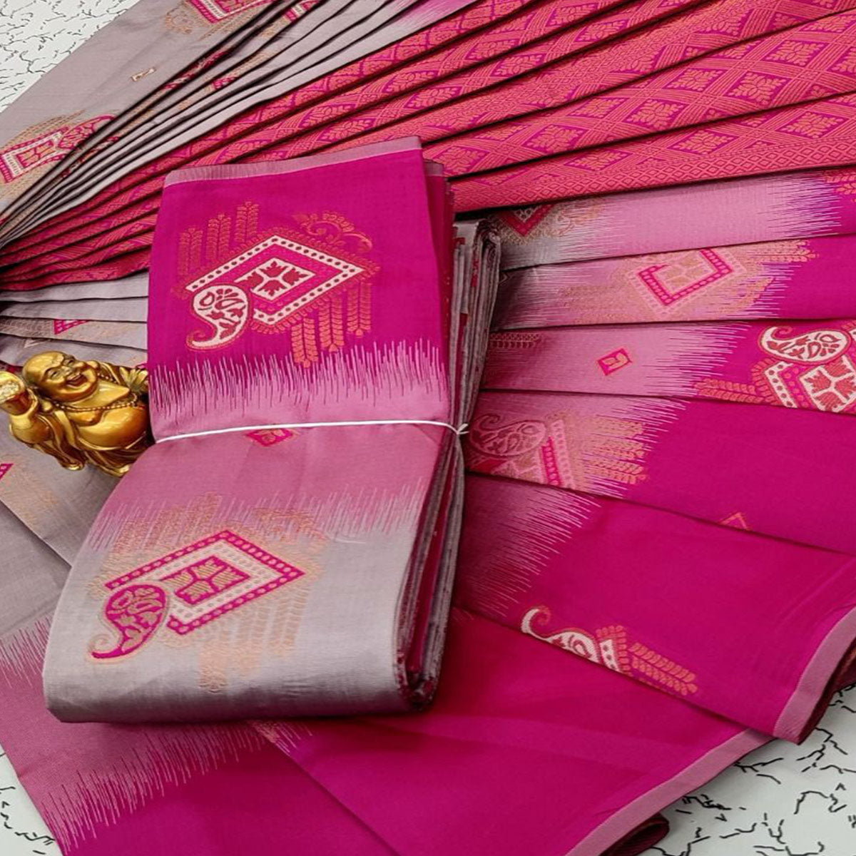 Grey & Pink Classic Tissue Silk Saree with Zari Weaving