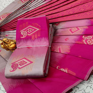 Grey & Pink Classic Tissue Silk Saree with Zari Weaving