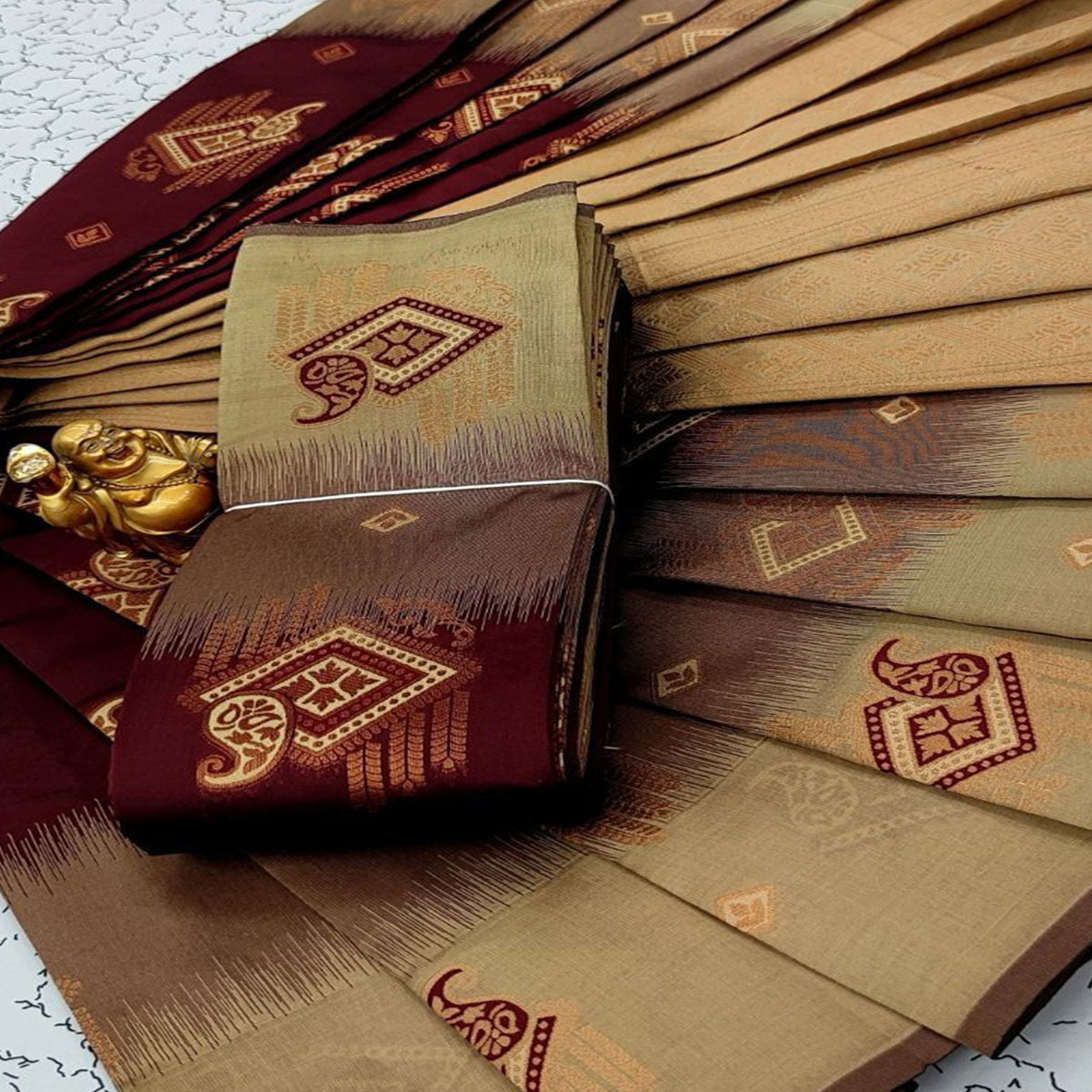 Maroon & Beige Classic Tissue Silk Saree with Zari Weaving