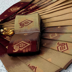 Maroon & Beige Classic Tissue Silk Saree with Zari Weaving