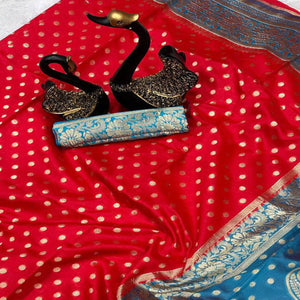 Classic Red Zari Woven Lichi Banarasi Silk Saree With Rich Detailing & Timeless Elegance