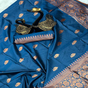 Blue Organic Banarasi Silk Saree with Floral Zari Elegance