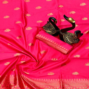 Pink Organic Banarasi Silk Saree with Floral Zari Accents