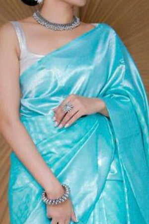 Blue Floral Woven Lichi Banarasi Silk Saree