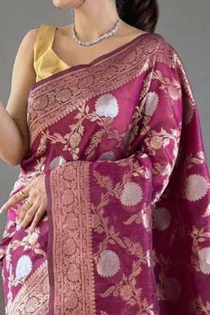 Wine Floral Woven Cotton Silk Saree