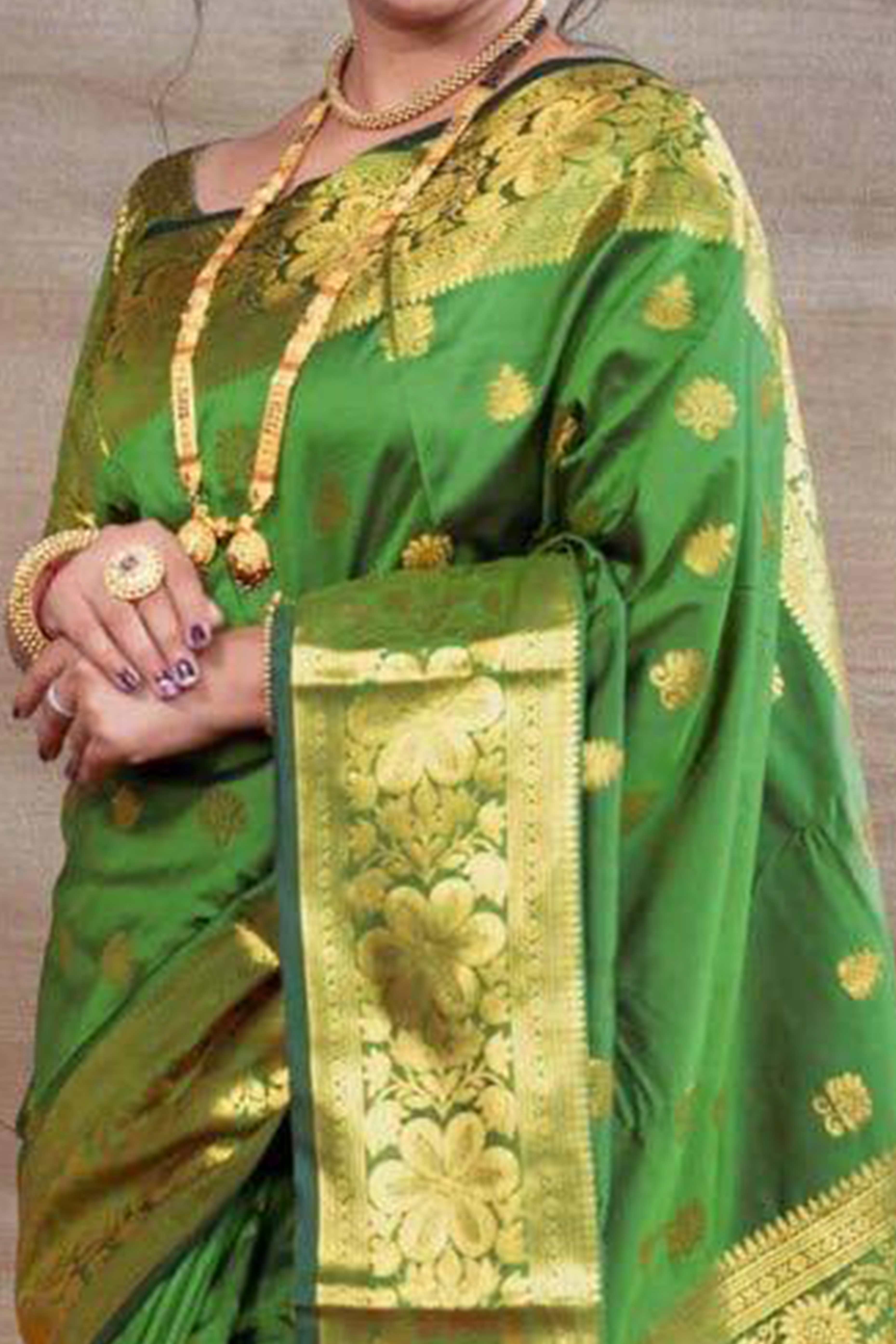 Regal Green Banarasi Silk Saree With Intricate Zari Butti Weaving