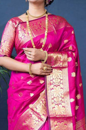 Pink Banarasi Silk Saree With Intricate Zari Butti Weaving