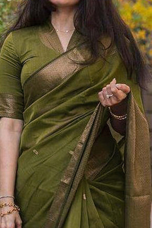 Exquisite Mehendi Green Floral Zari Woven Lichi Banarasi Silk Saree