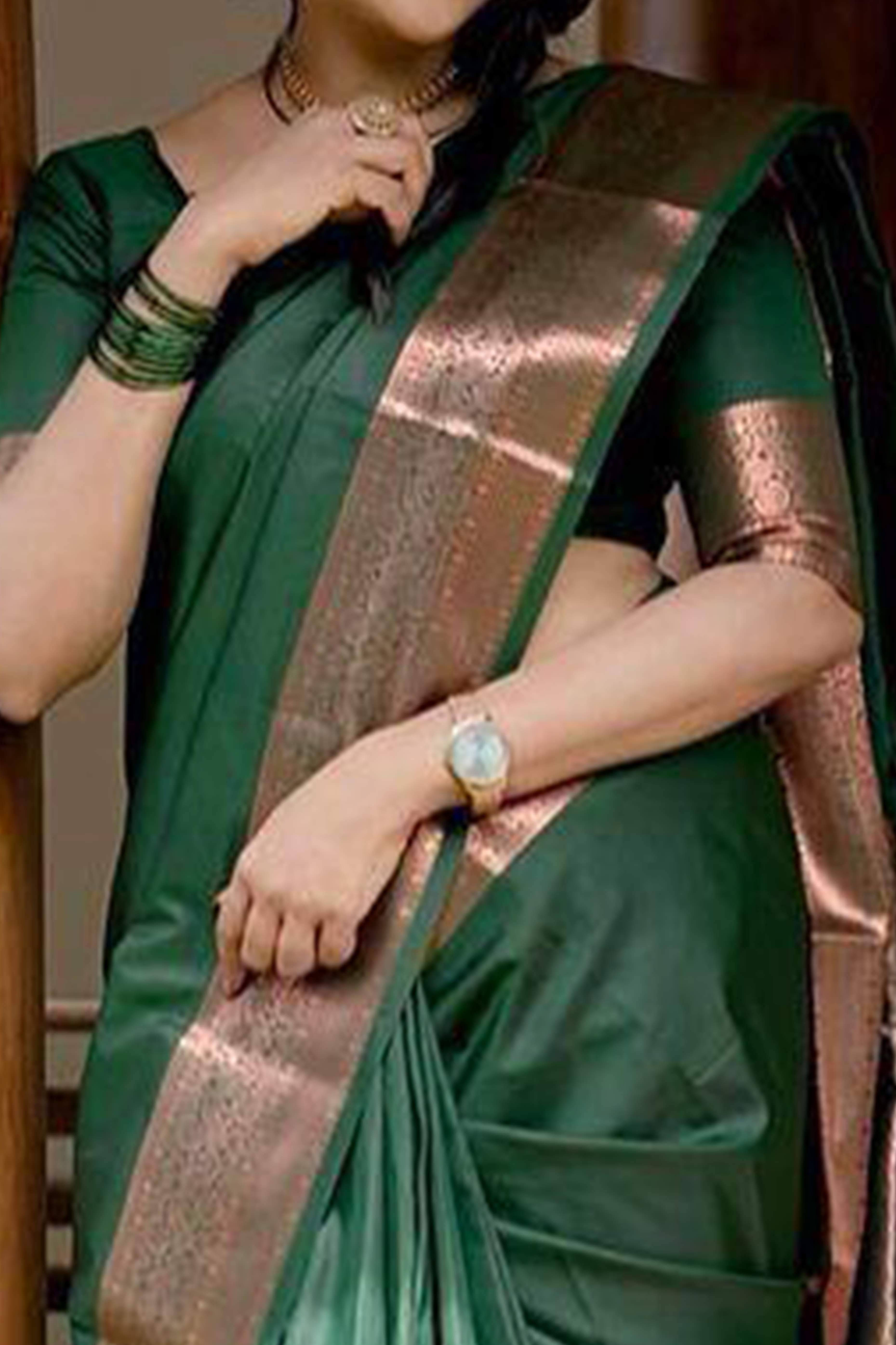 Green Woven Lichi Banarasi Silk Saree