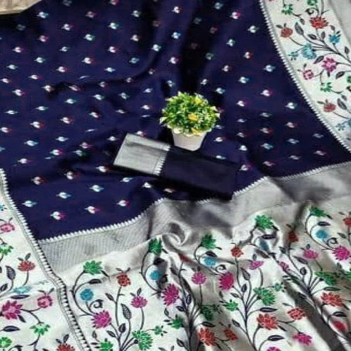 Festive Banarasi Silk Paithani Saree in Blue Enhanced with Zari Weaving