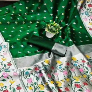 Festive Banarasi Silk Paithani Saree in Green Enhanced with Zari Weaving