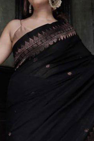 Black Floral Woven Lichi Banarasi Silk Saree