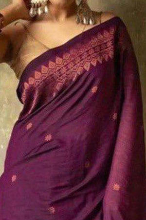Wine Floral Woven Lichi Banarasi Silk Saree