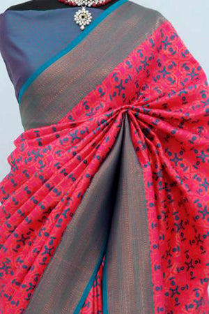 Pink Zari Woven With Butti Work Banarasi Silk Saree