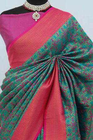 Rama Green Zari Woven With Butti Work Banarasi Silk Saree
