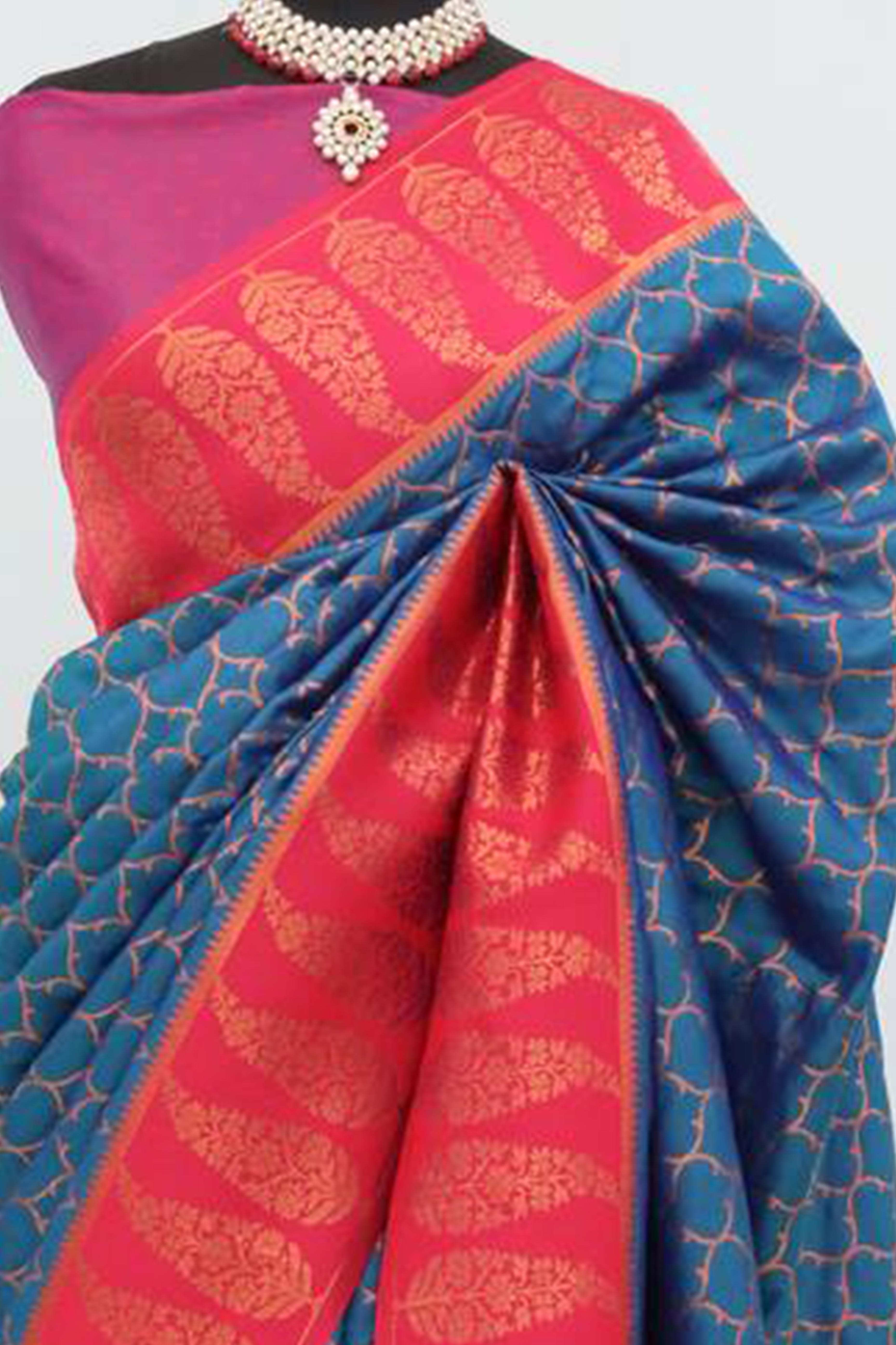 Blue Floral Woven Kanjivaram Silk Saree