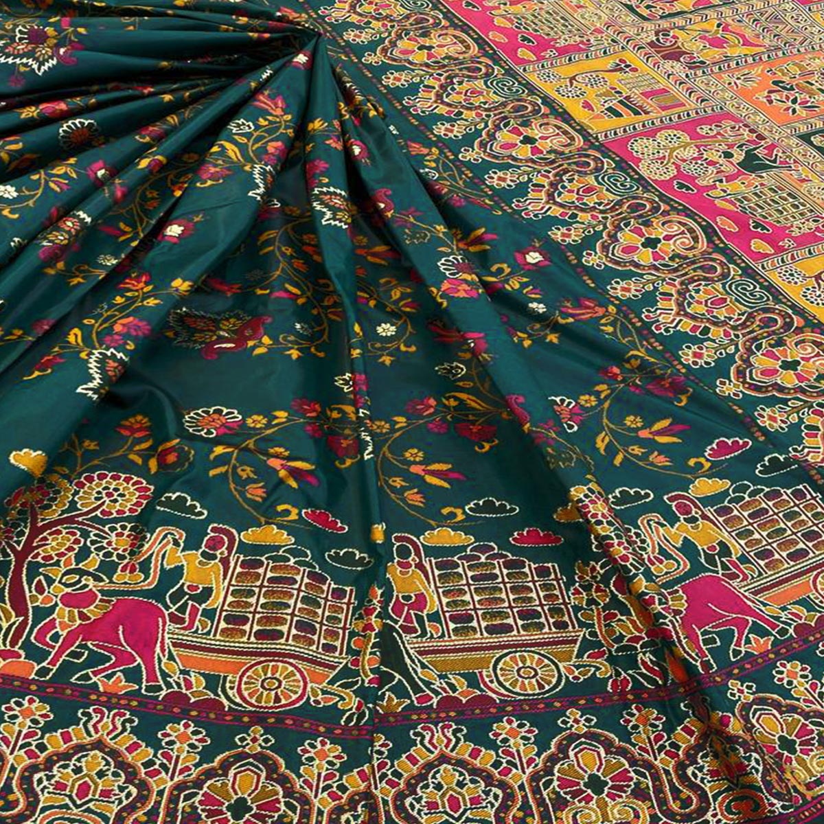 Royal Dark Green Pashmina Silk Saree with Rajwadi Zari Weaving