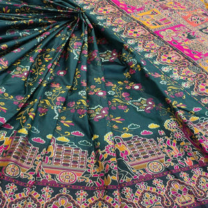 Royal Morpich Green Pashmina Silk Saree with Rajwadi Zari Weaving