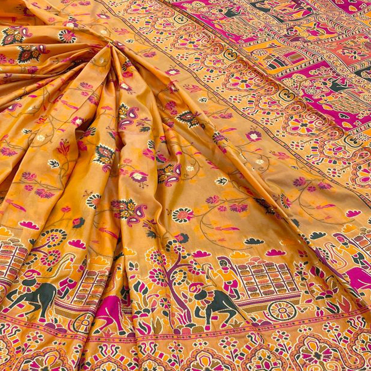 Royal Mustard Pashmina Silk Saree with Rajwadi Zari Weaving