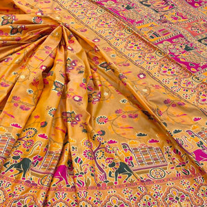 Royal Mustard Pashmina Silk Saree with Rajwadi Zari Weaving