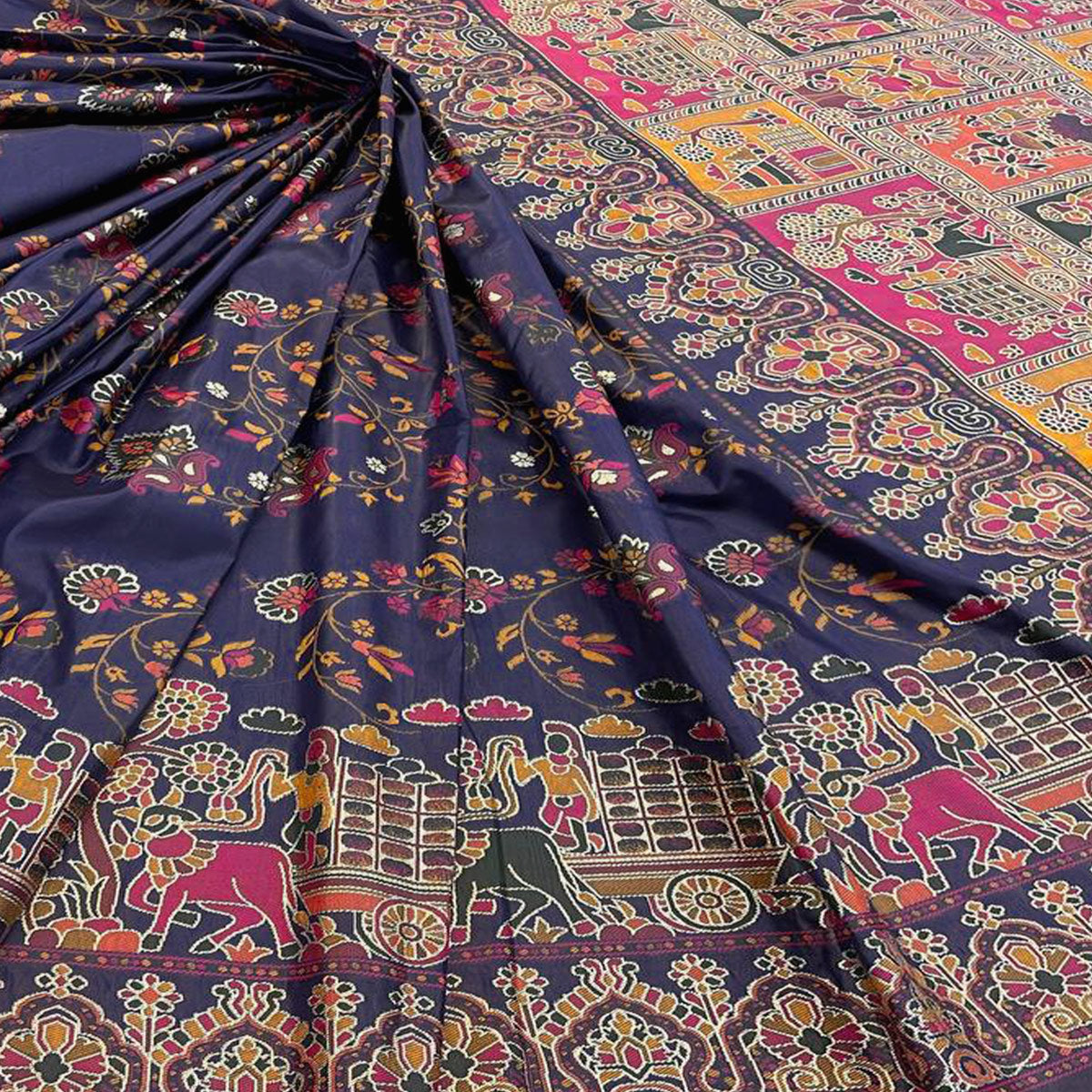 Royal Navy Blue Pashmina Silk Saree with Rajwadi Zari Weaving