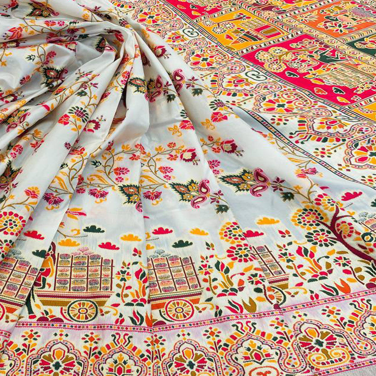 Royal Off White Pashmina Silk Saree with Rajwadi Zari Weaving