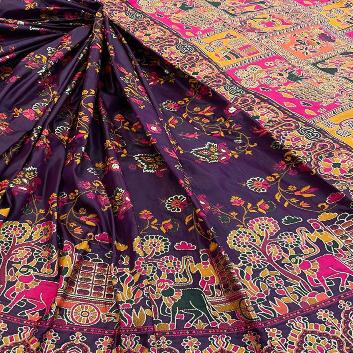 Royal Purple Pashmina Silk Saree with Rajwadi Zari Weaving