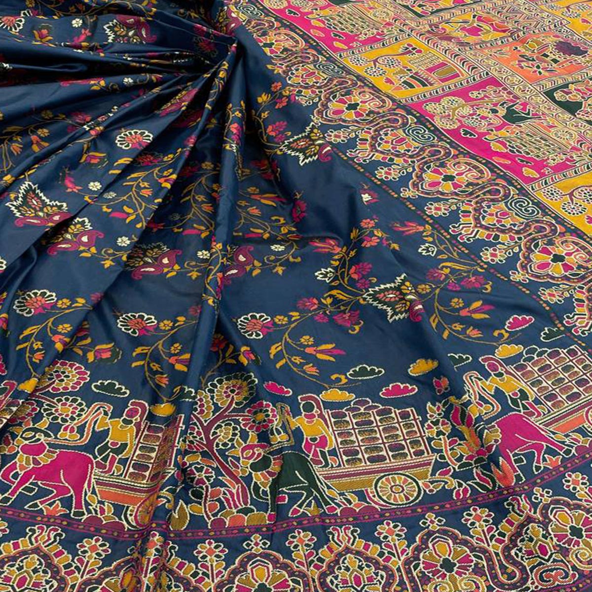 Royal Teal Pashmina Silk Saree with Rajwadi Zari Weaving