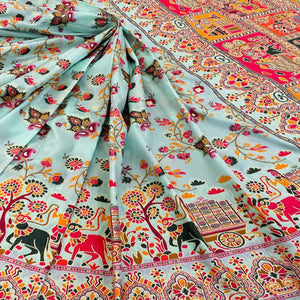 Royal Turquoise Pashmina Silk Saree with Rajwadi Zari Weaving