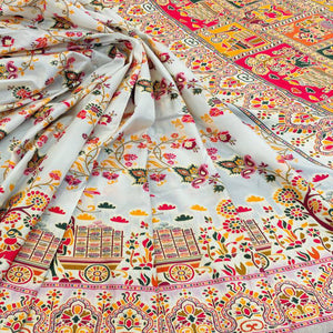 Royal White Pashmina Silk Saree with Rajwadi Zari Weaving