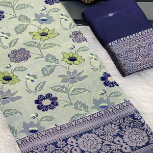 Light Green & Blue Designer Tissue Saree with Zari Weaving