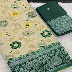 Light Green & Dark Green Designer Tissue Saree with Zari Weaving