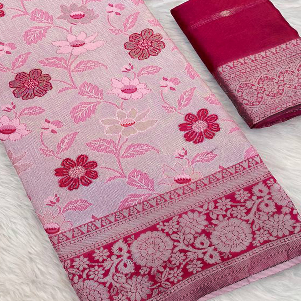 Pink Designer Tissue Saree with Zari Weaving