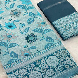 Sky Blue & Teal Designer Tissue Saree with Zari Weaving