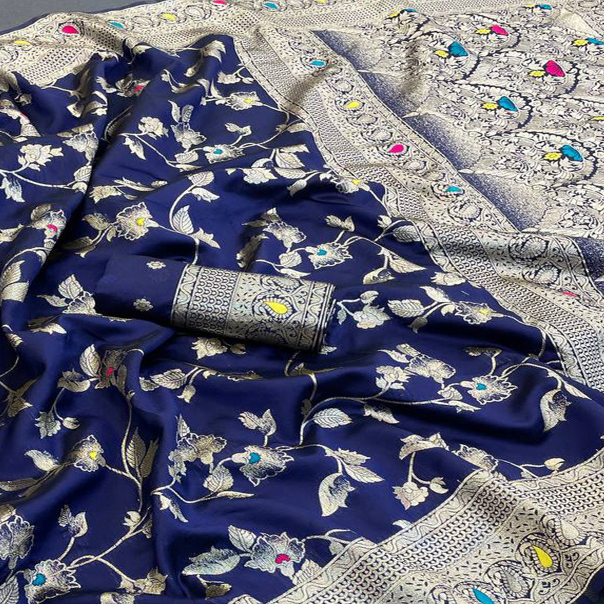 Blue Heritage Pure Silk Saree with Heavy Zari Work