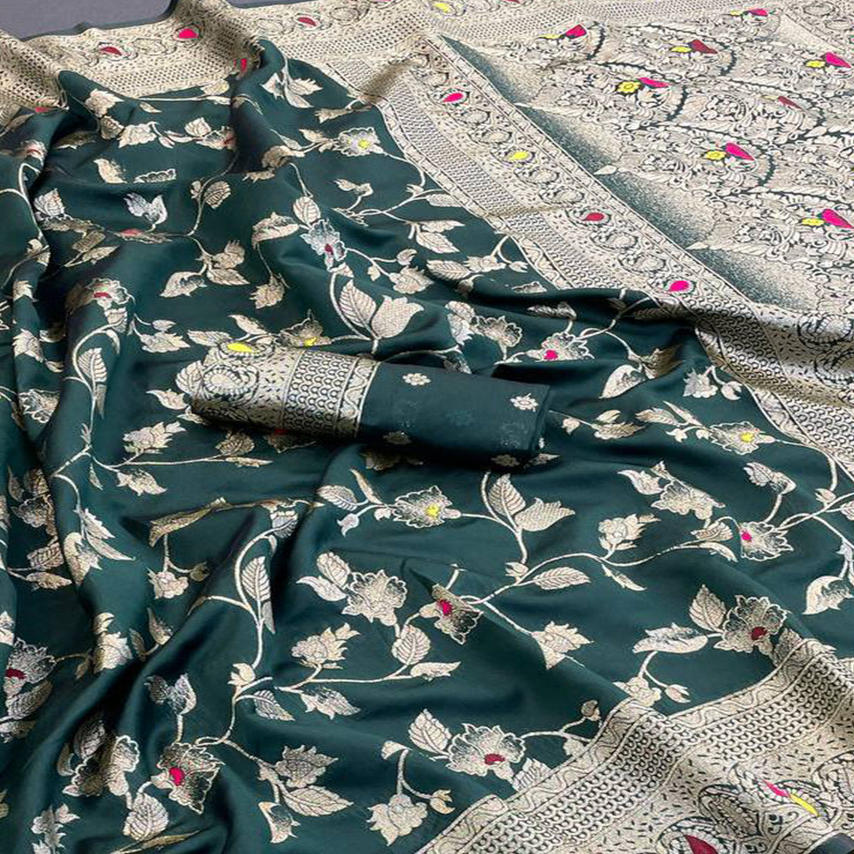 Green Heritage Pure Silk Saree with Heavy Zari Work