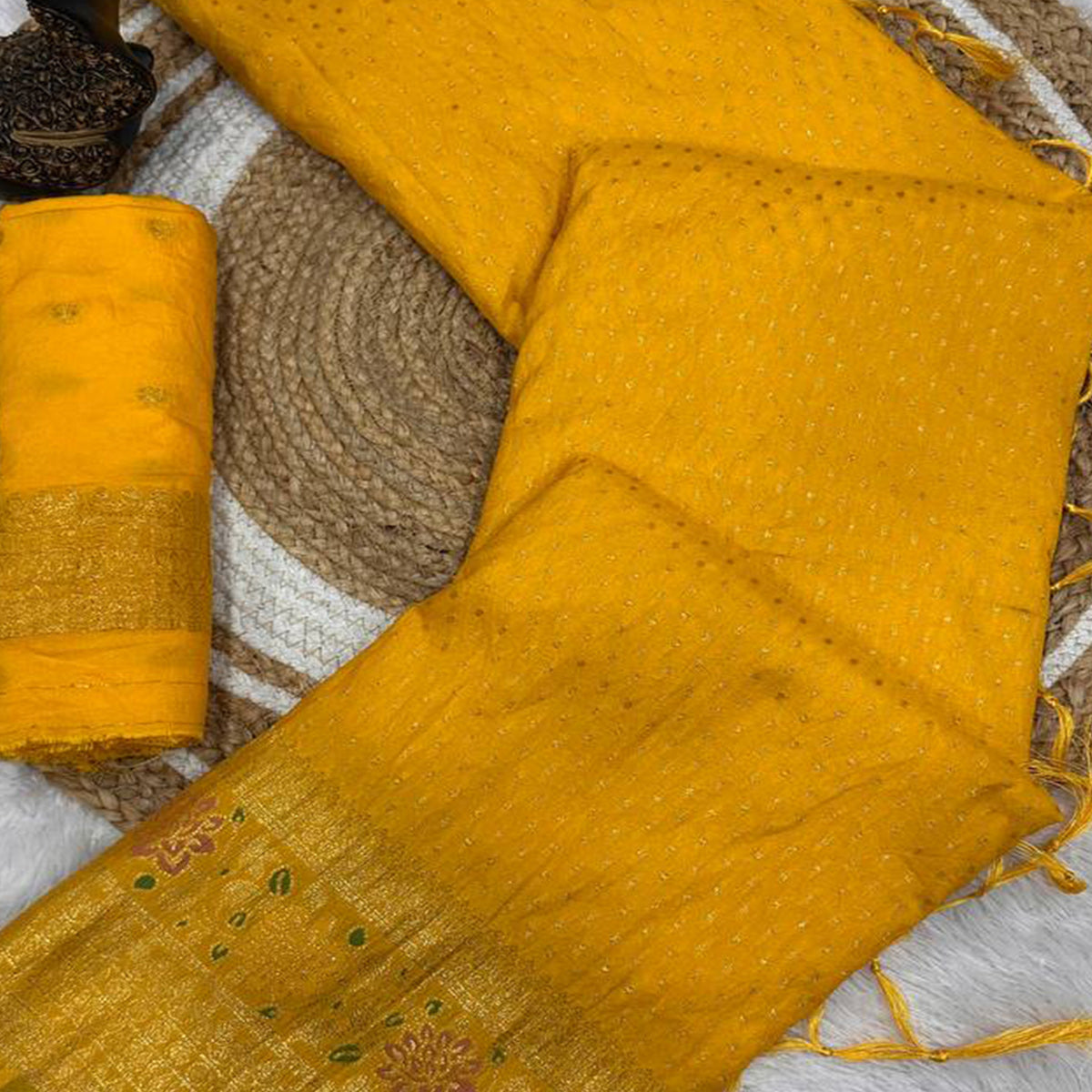 Mustard Saree in Pure Georgette Featuring Delicate Zari Butti Work